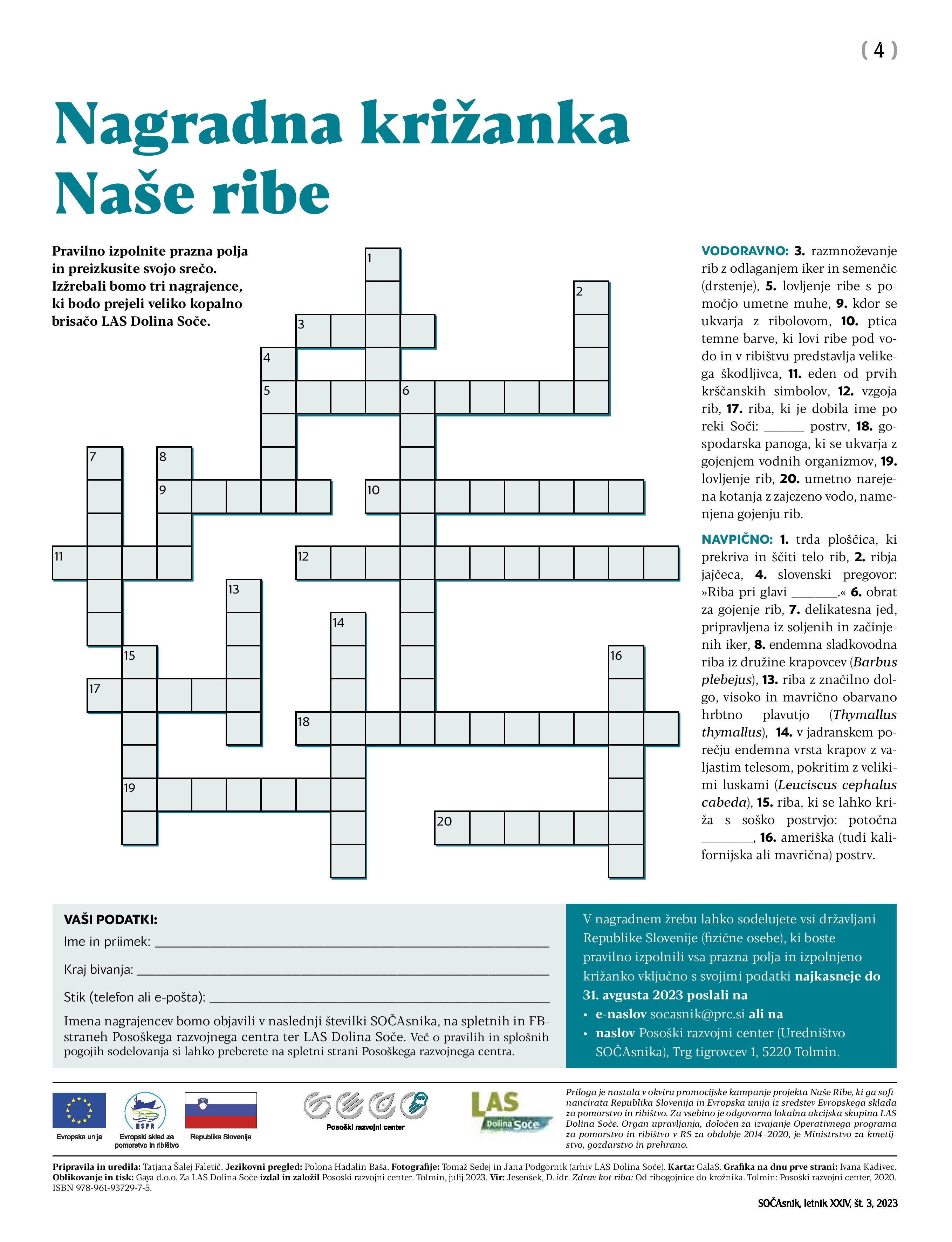 Nagradna križanka “Naše ribe”